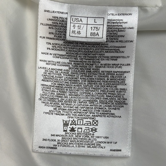 Brooks Brothers Jacket Womens Large Ivory Down Puffer Quilted Winter Hooded Coat - Picture 14 of 16